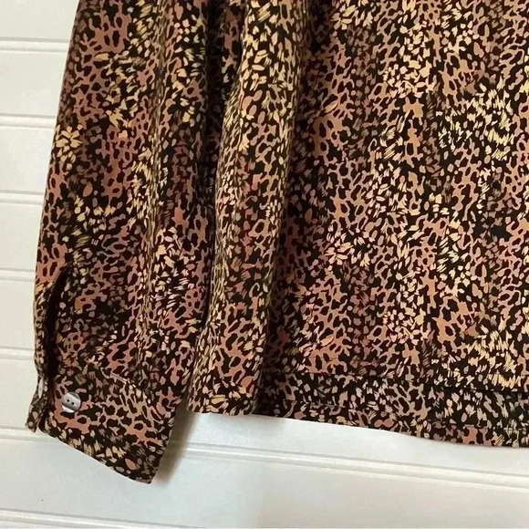 Liz Baker Blouse Cheetah Leopard Animal Print  Brown&Tan Long Sleeve  Sz 18 - Picture 9 of 13